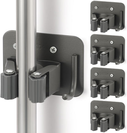 Broom Holder Wall Mount Screw Drilling, Sturdy Heavy Duty Stainless Steel Mop Gripper Rack Perforated, Perfect for Laundry Room Organizer, Fit with Laundry Kitchen Garage Garden Storage System