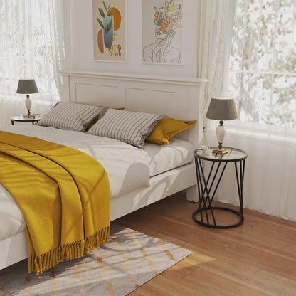 Round Side Table, Modern End Tables for Living Room Office Small Spaces, Glass Black End Table with Metal Frames, Nightstand for Bedroom, Bedside Furniture, Easy Assembly