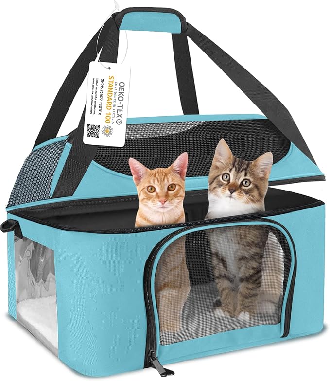 Large Cat Carrier for 2 Cats Safe Soft Side Pet Carrier for Dog Collapsible Travel Small Dog Carrier TSA Airline Approved Cat Carrier for Large Cats 20 lbs, Blue