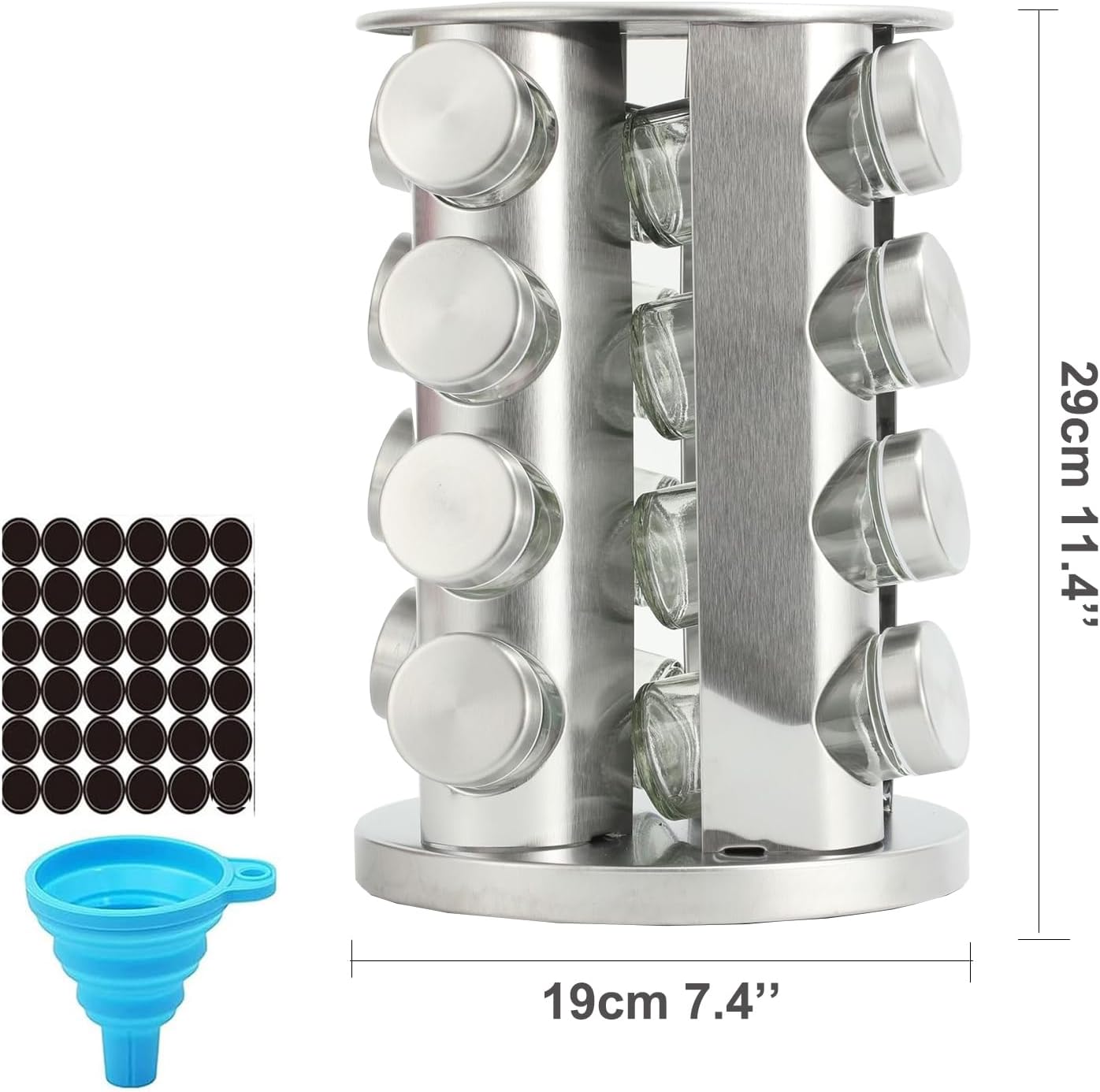 Spice Rack, Spice Rack Organizers for Countertop, Rotating Countertop Spice Rack, Revolving Spice Rack for Kitchen, Kitchen Gadgets, Organizer Rack with Spice Jars (Silver, RoundHead_16Jars)