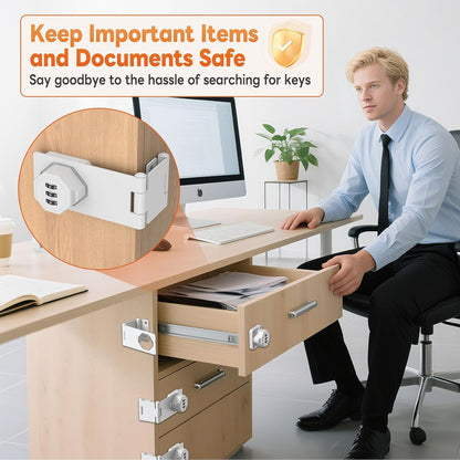 90 Degree 3-Digit Combination Cabinet Lock, Zinc Alloy Keyless Folding Hasp Lock Latch, Password Security Rotary Door Latch for Office File Cabinet, Drawer, Locker, Cupboard (1, White)