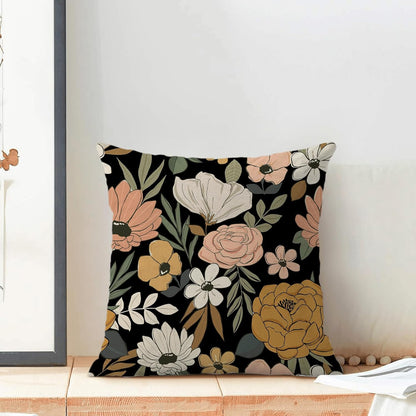 CXMEIFLY Spring Floral Pillow Covers 16 x 16 Inch Set of 2 for Vintage Pink Mustard Yellow Cream Flowers Decor Throw Pillows Plant Black Outdoor Decorative Cushion Cases for Couch Bed Decorations