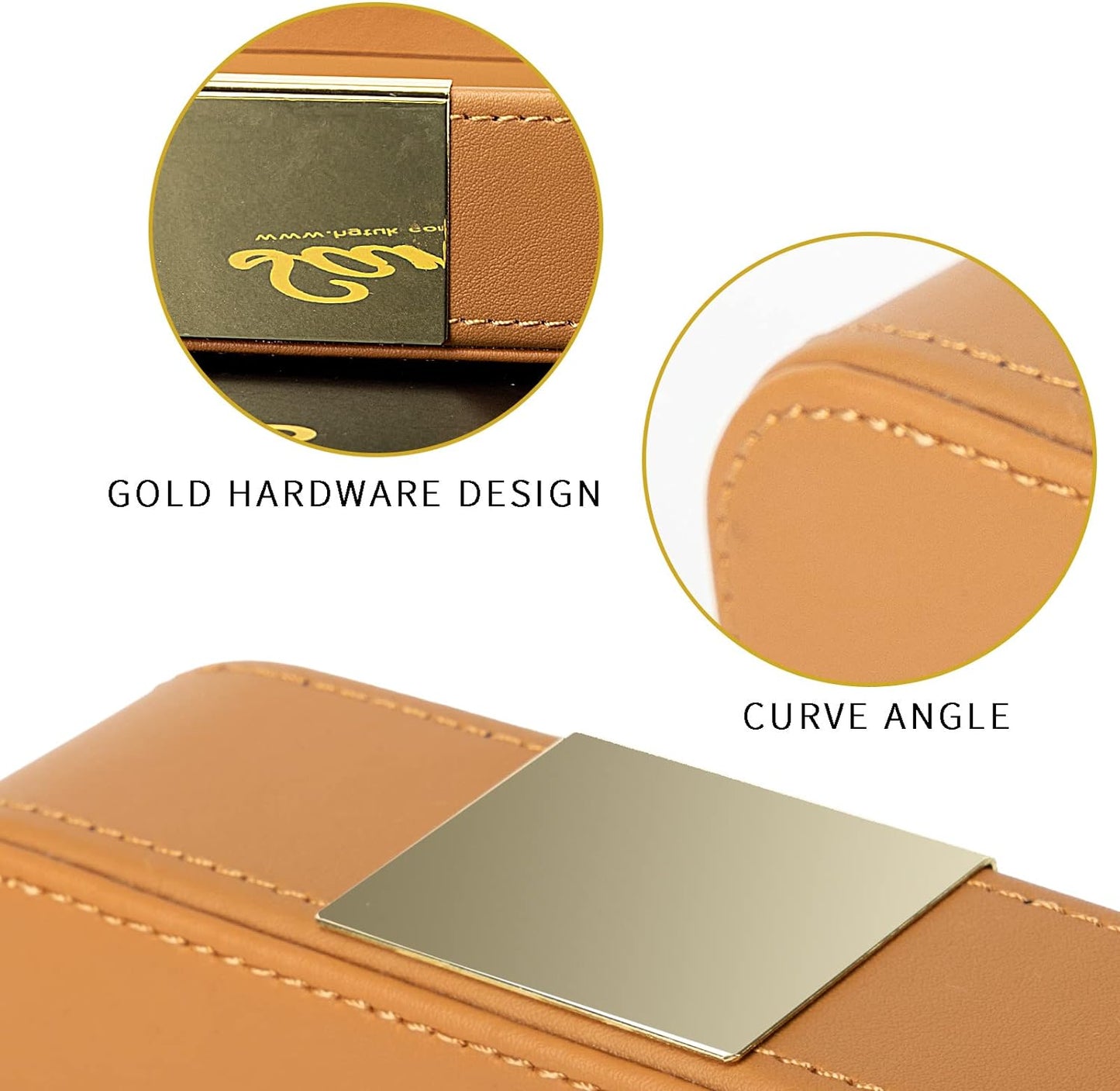 SANZIE Luxury Leather Desktop Storage Small Catchall Organizer Decorative Tray for Entryway Table to Hold Jewelry Watch Cosmetics Keys Phone Wallet, Home & Office Accessories (Metal Glided, Orange)