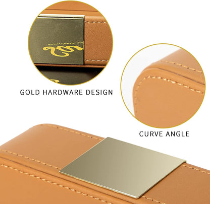 SANZIE Luxury Leather Desktop Storage Small Catchall Organizer Decorative Tray for Entryway Table to Hold Jewelry Watch Cosmetics Keys Phone Wallet, Home & Office Accessories (Metal Glided, Orange)