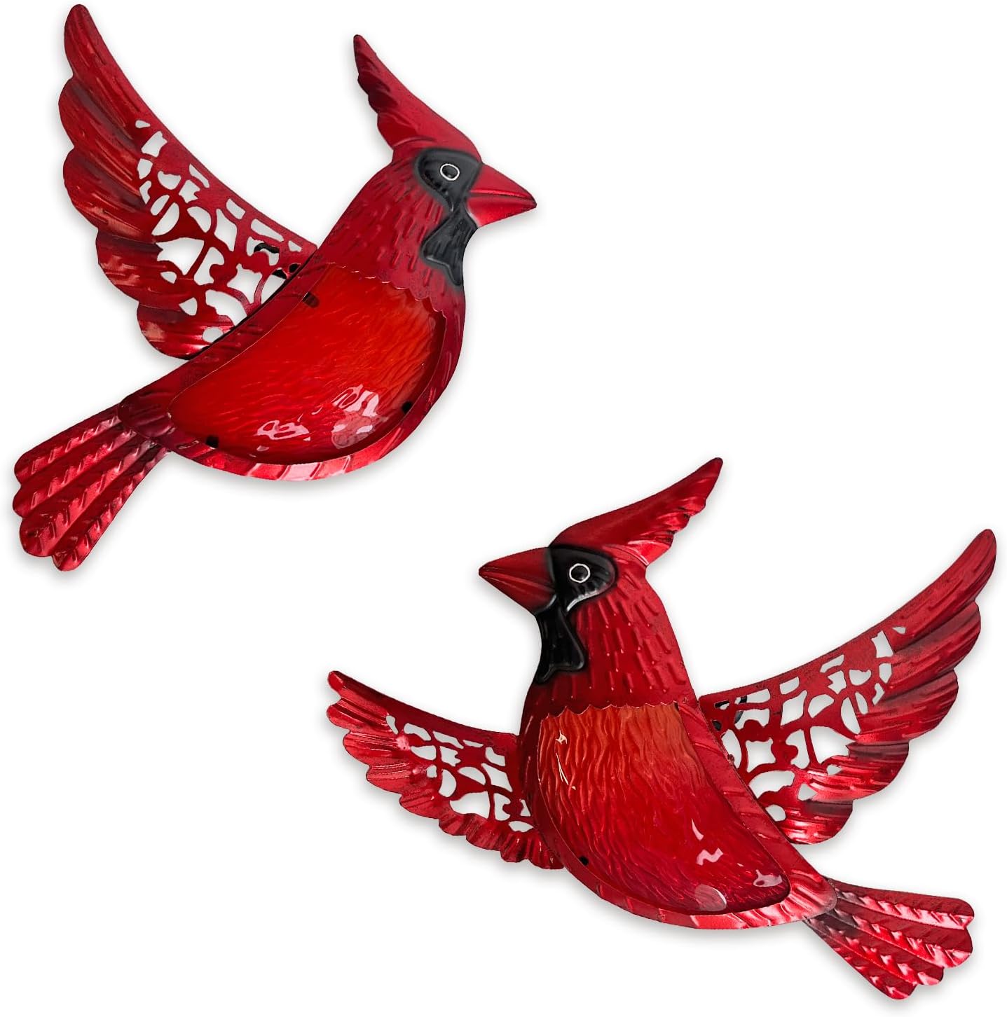 HONGLAND Metal Cardinal Wall Art 12inch Metal Birds Wall Sculpture Garden Decoration Outdoor Statue Patio Fence Hanging Plaques 2 Pack
