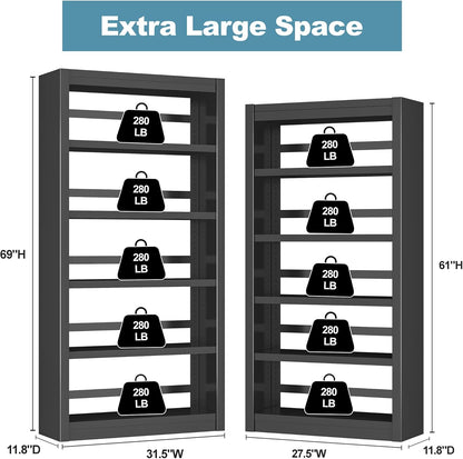 Bookcase, 5-Shelf Industrial Bookshelf, Large Storage Space, Adjustable Bookshelves, Perfect for Living Room, Home Office, Garage, Ideal for Home Office Upgrade