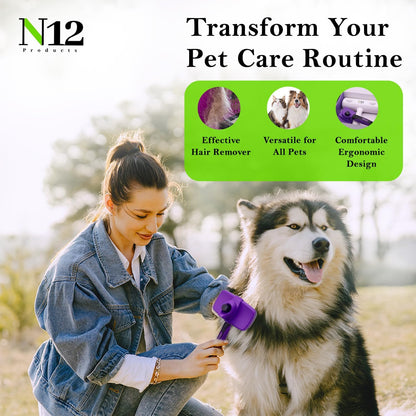 N12 Cat, Dog Hair Remover/Lint Roller and Grooming Hair Bush Combo – Pet Fur Remover for Couch, Furniture, Carpet, Car Seat & Self-Cleaning Slicker Grooming Brush with Long Pins for Shedding