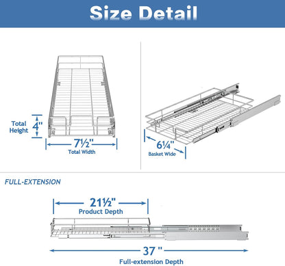 LOVMOR Pull Out Cabinet Organizer 7½" W x 21½" D, Kitchen Cabinet Pull Out Shelves Slide Out Storage