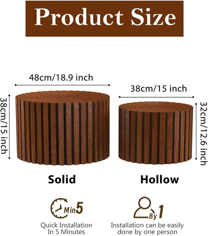 Round Nesting Coffee Table Set of 2 Modern Round Walnut Coffee Table Small Circular End Table Side Table Coffee Tables Circle Nested Coffee Tables for Living Room (Brown Small)