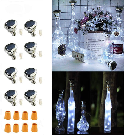 Solar Cork Lights Outdoor - Waterproof Fairy Lights for Wedding Party, Garden, Patio & Pathway Decor - Suitable for Most Wine Bottle Mouths - Cool White (8 Pack)