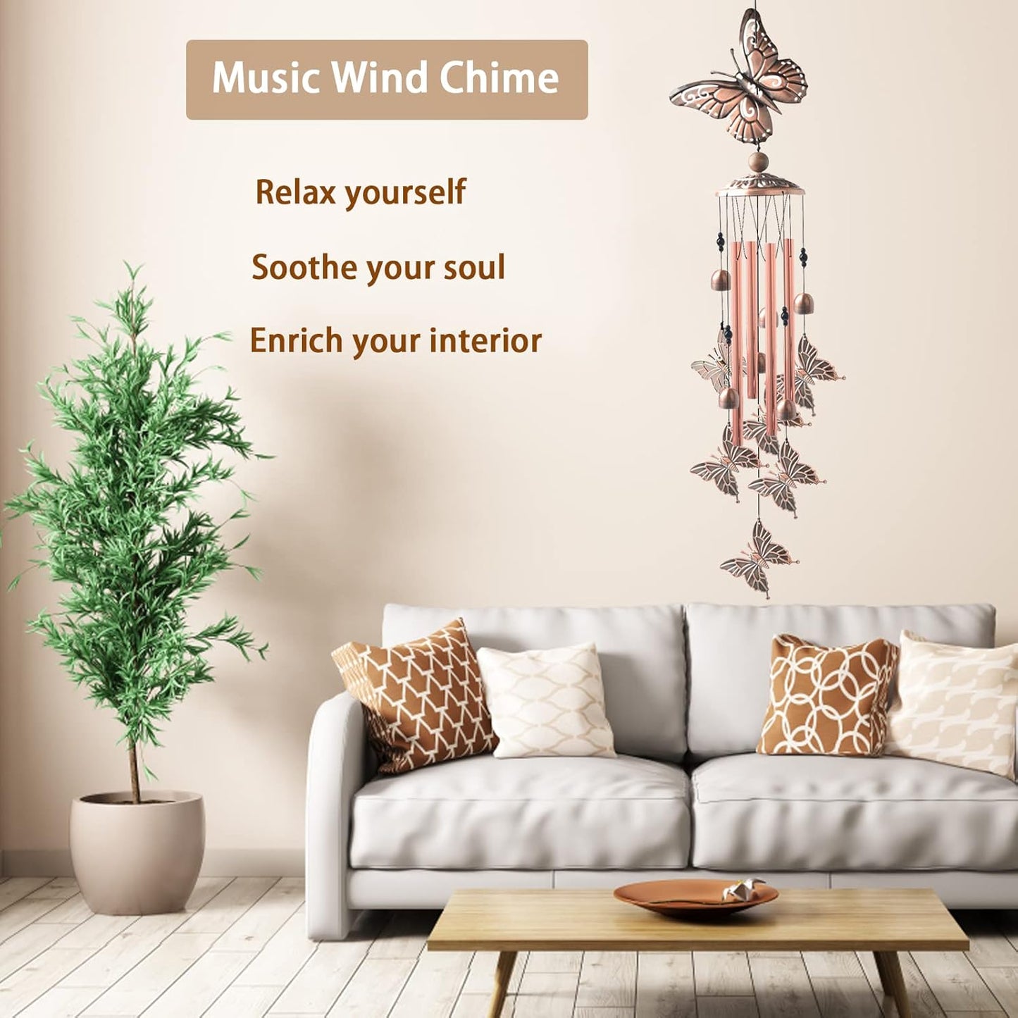 Wind Chimes for Outside, 33" Butterfly Wind Chimes Outdoor, Birthday Gifts for Women Mom Sister, Gift for Garden Porch Patio Home Decor (Golden)