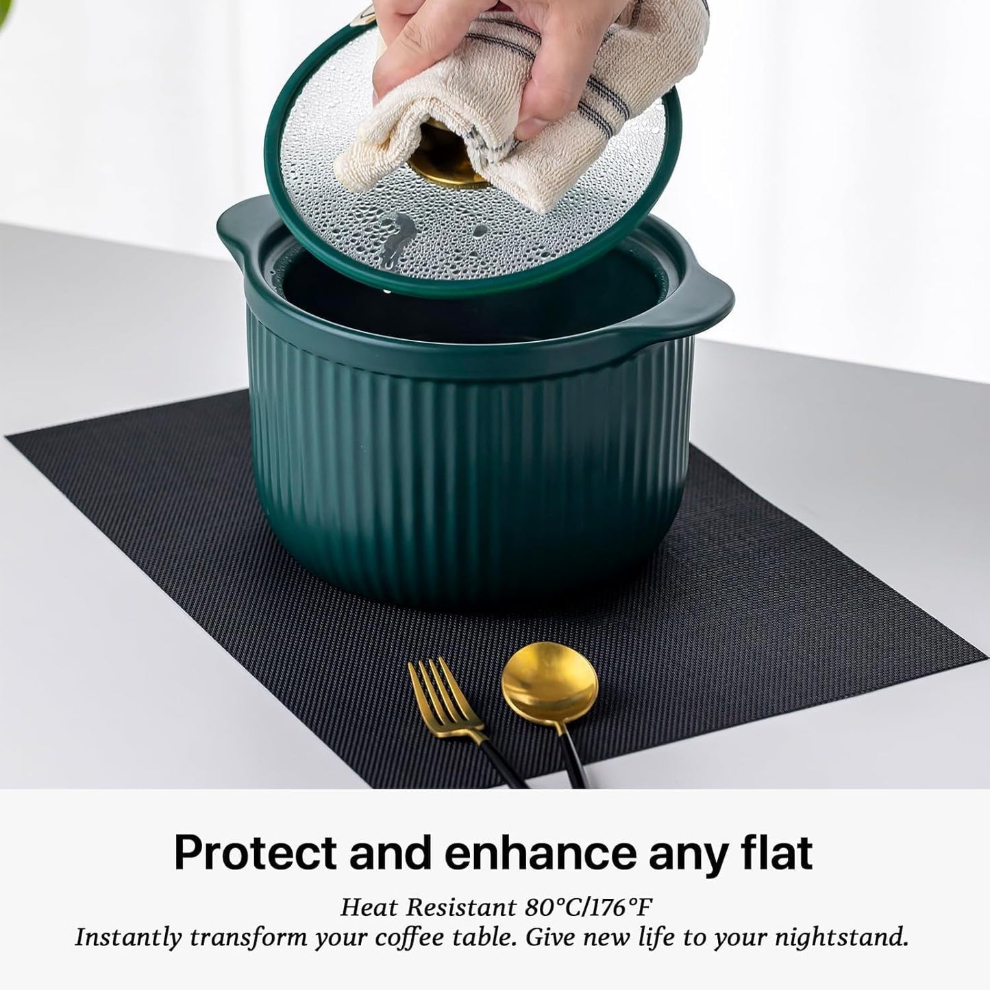 LEXMORE Placemats Set of 12 Vinyl/Plastic Woven Place Mats for Kitchen Table Indoor/Outdoor Washable Placemat Wipeable Dining Table Mats(A-Black)