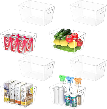 BALEINE Clear Plastic Storage Bins, Pantry Organization, BPA Free Stackable Refrigerator Organizers and Storage with Handles for Kitchen Fridge Cabinet Bathroom (8PK, 10.5x6x5)