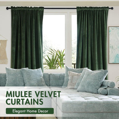 MIULEE Olive Green Velvet Curtains Thermal Insulated Blackout Curtain Drapes for Bedroom Living Room Darkening 132 Inches Long Curtains Panels Rod Pocket Set of 2