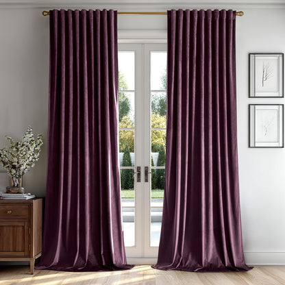 MIULEE Dark Purple Velvet Curtains 90 inches 2 Panels - Luxury Room Darkening Window Drapes for Bedroom Living Room Thermal Insulated Super Soft Blackout, Back Tab Rod Pocket Pinch Pleated, W52 x L90