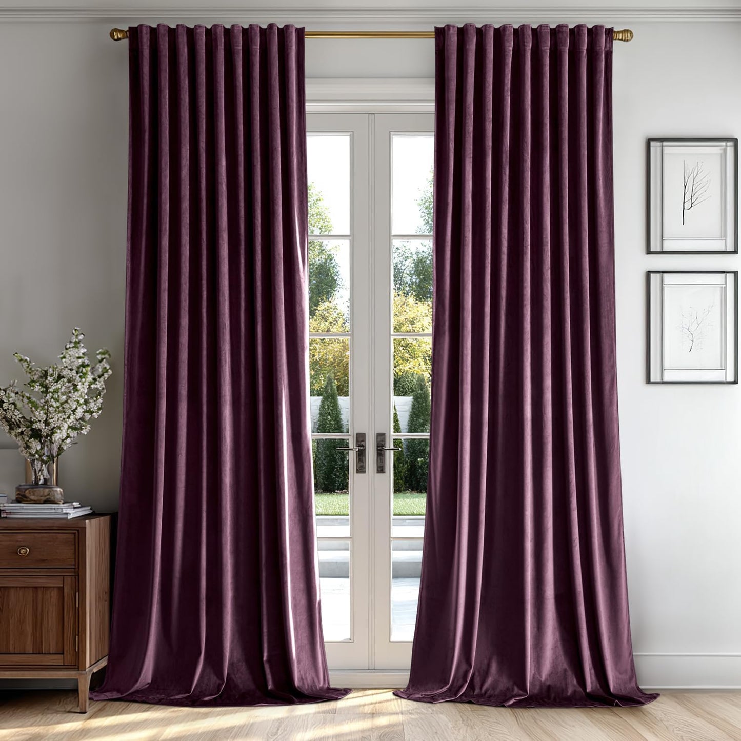 MIULEE Dark Purple Velvet Curtains 96 inches 2 Panels - Luxury Room Darkening Window Drapes for Bedroom Living Room Thermal Insulated Super Soft Blackout, Back Tab Rod Pocket Pinch Pleated, W52 x L96