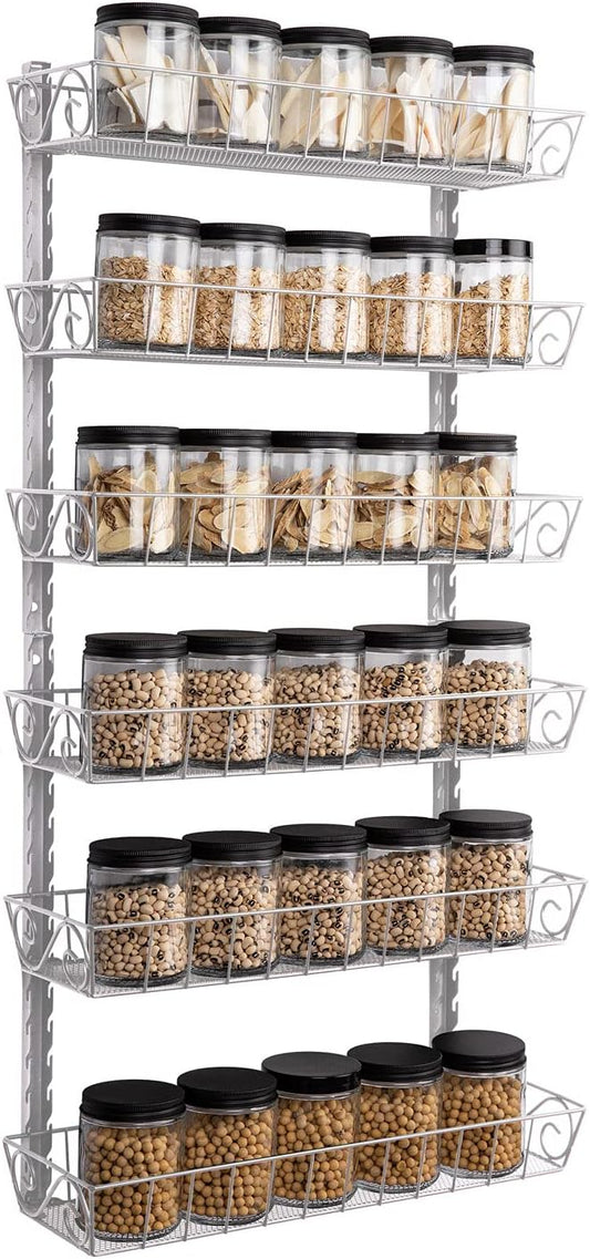 SWOMMOLY Adjustable Wall Mount Spice Rack, 6-Tier Dual-use (Multi-use) Organizer, Silver
