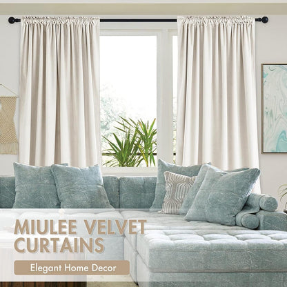 MIULEE Ivory Velvet Curtains Thermal Insulated Blackout Curtain Drapes for Bedroom Living Room Darkening 96 Inches Long Curtains Panels Rod Pocket Set of 2