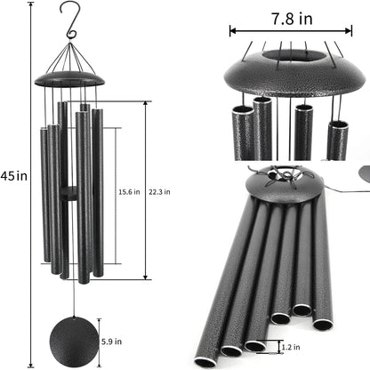 ASTARIN Wind Chimes Outdoor, 45-Inch Memorial Wind Chimes with 6 Heavy Tubes, Unique Outdoor Decor, Sympathy Gifts, Black Grey