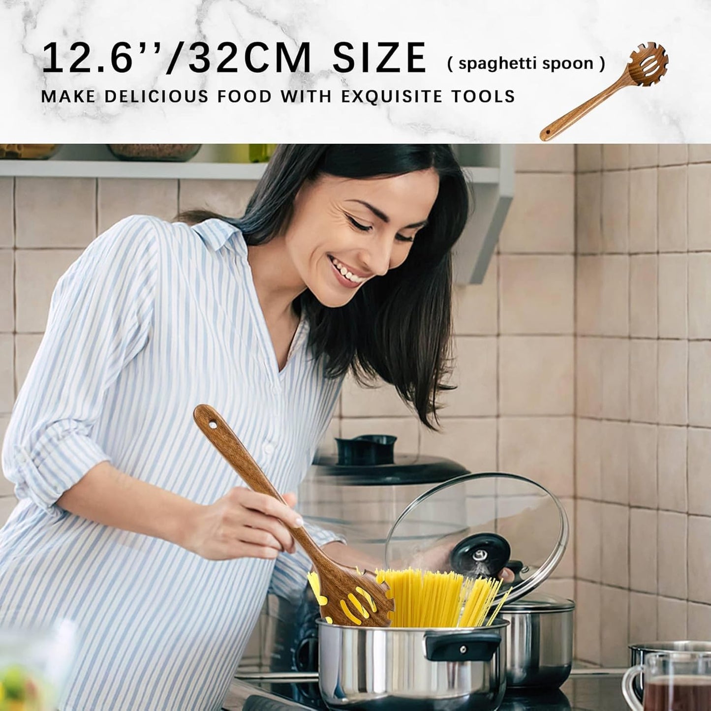 Wooden Spoons for Cooking, Nonstick Cooking Utensil Set with 8 Piece Acacia Wooden Spatulas and Spoons for Cooking, Terrific for Everyday Kitchen Tasks