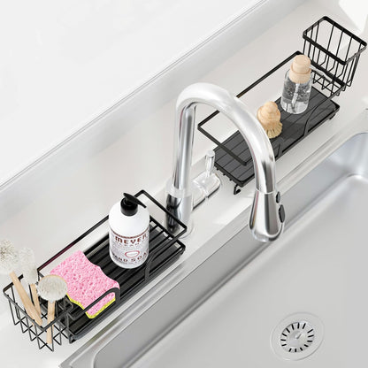 Sponge Holder for Kitchen Sink,Sink Caddy Organizers with Stone Drying Tray, Kitchen Sink Organizer for Sponges, Soap, 9.7" x 4.2"x 3.2" Home Decor Storage and Organization,2PCS Black
