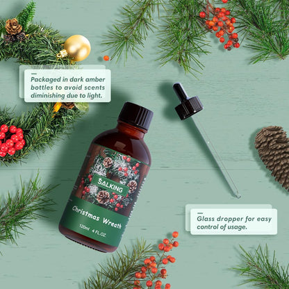 SALKING Christmas Wreath Fragrance Oil, 120ml (4 Fl Oz) Premium Essential Oils for Diffuser, Candle Scents for Candle Making, Soap Making Supplies, Diffuser Oil Scents, Holiday Gifts