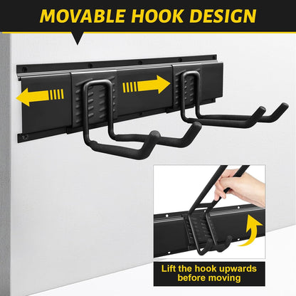 Garage Tool Organizer Wall Mount, 64 Inches Garden Tool Organizer with Adjustable Hooks, Metal Garage Storage Rack Max Loading 620lbs, Tool Holder for Hanging Rake Broom Mop Snowboard