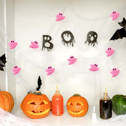 24 Pcs Halloween Felt Ghosts Wool Felted DIY Ornament Ghost for Halloween Party Decoration Home Indoor Outdoor Supplies(Pink)