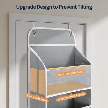 Yecaye Over The Door Organizer, Heavy Duty Hanging Organizers and Storage with 4 Large Capacity Pockets, Swing-Proof Behind The Door Storage for Bathroom Nursery Bedroom Dorm Closet, Grey