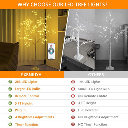 288 LED Birch Tree Lighted with Remote Control, Electric Plug in DIY Artificial Tree Lights, Fairy Spirit Tree lamp for Home Bedroom Christmas Party Indoor Decor Lights (Warm White)
