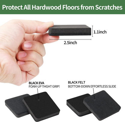 Ezprotekt 2.5" Felt Furniture Movers Sliders for Hardwood Floors, 24 Pcs Reusable Square Felt Furniture Moving Pads for Sofa Table Bed Desk Couch Cabinet, Furniture Glides Easily and Quickly (Black)