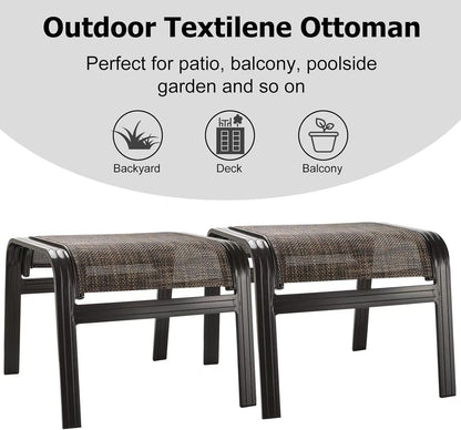 Patio Footstools Outdoor Foot Rest Aluminum Ottomans Samll Seat Wicker Furniture Patio Ottoman 2 Pieces Brown