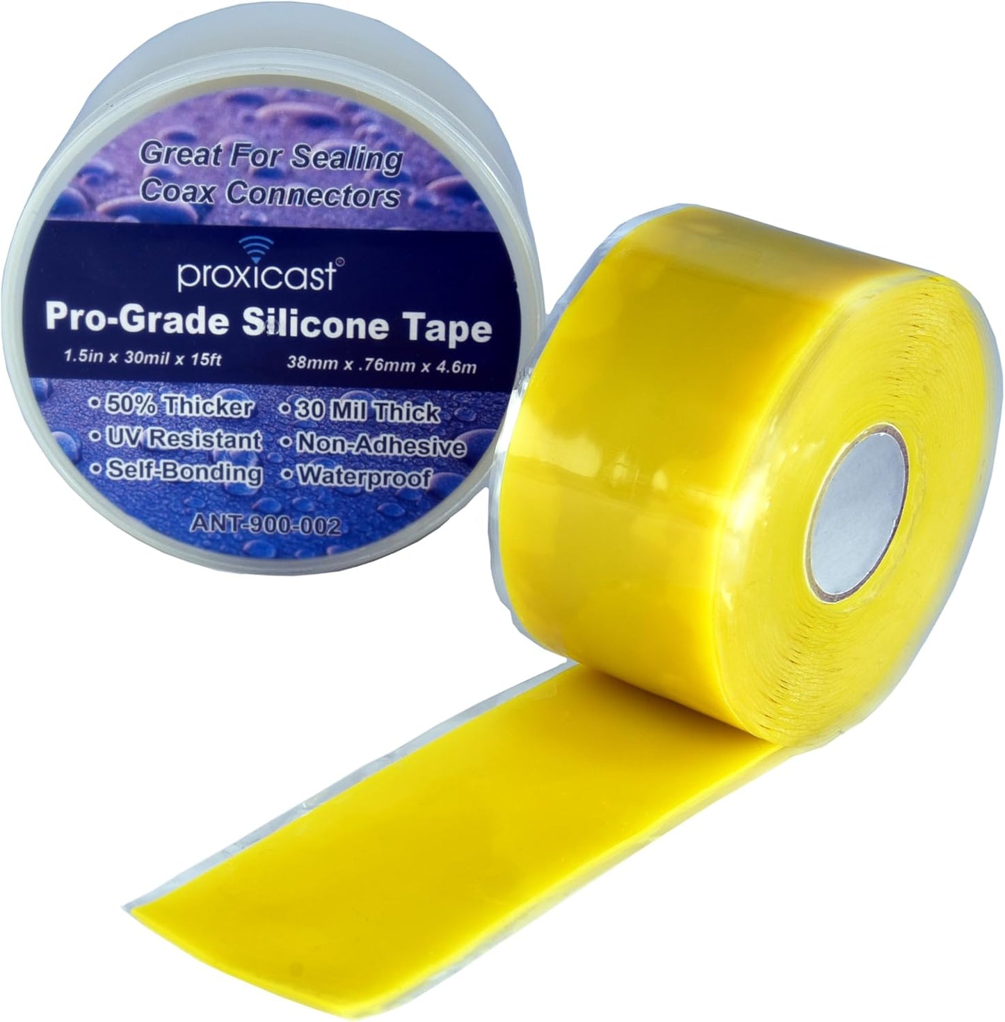 Proxicast Pro-Grade Extra Strong 30mil Weatherproof Self-Fusing Silicone Rubber Sealing Tape For Outdoor Antenna Coax & Electrical Cables, Hose/Pipe Leaks & Emergency Repairs (1.5" x15' roll) - Yellow