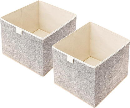 Storage Baskets, 11.8-Inch Woven Fabric Bins, Storage Cubes with Reinforced Handles, Organizer Bins for Closet Shelves, Foldable, for Toys, Clothes, Natural Beige (2PCS/Beige-11.8*11.8*11.8inch)