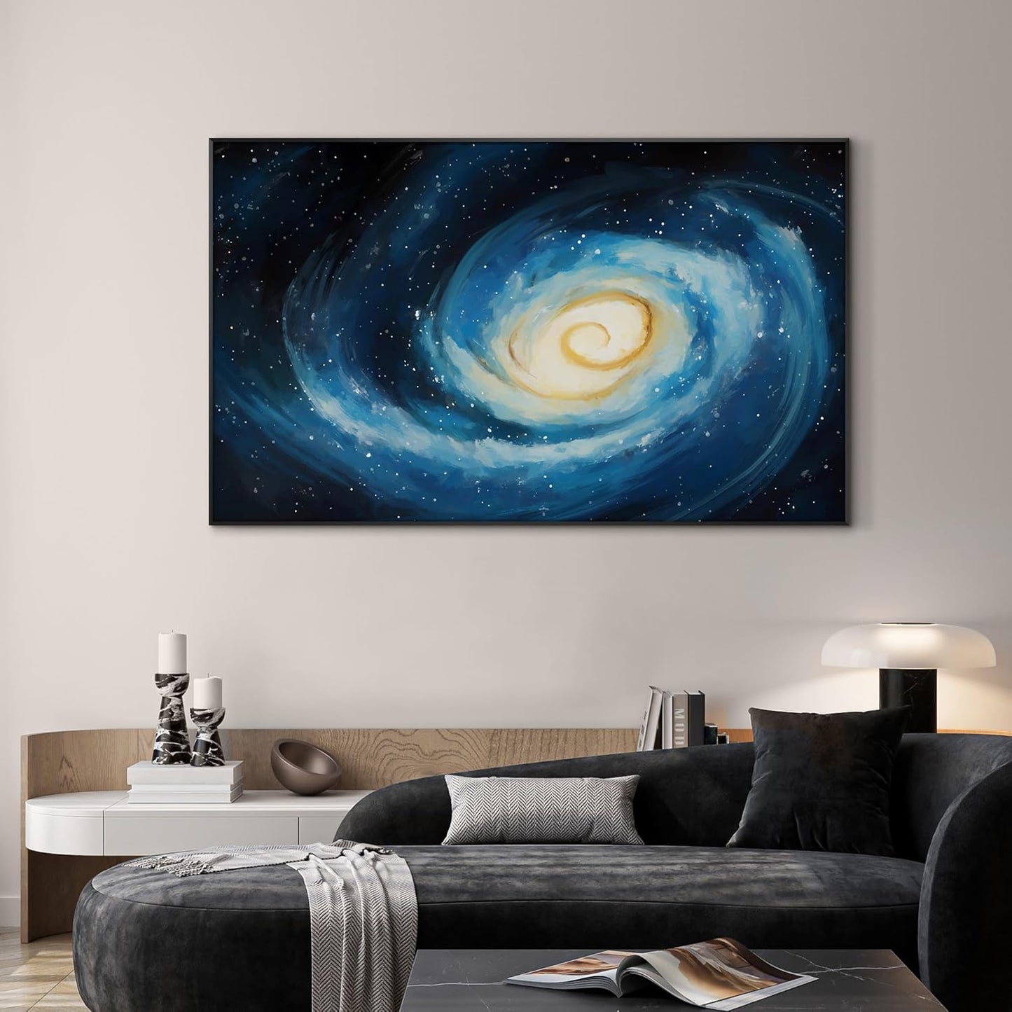 SIGNWIN 36"x60" Extra Large Framed Wall Art Spiral Galaxy Vivid Blue and Yellow Cosmic Space Illustration for Home Living Room Bedroom Decor (Frame Assembly Required)