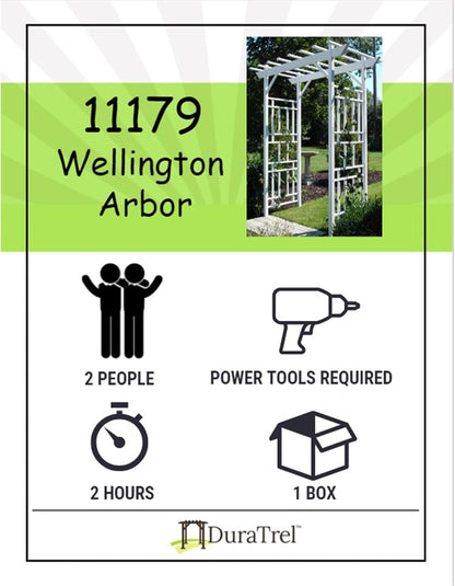 Dura-Trel Wellington Arbor, Vinyl Garden Archway for Outdoors, White, 72" x 85" - Backyard Decorative Arch for Pathways & Entrances w/ Trellis Sides for Climbing Plants, Vines & Flowers
