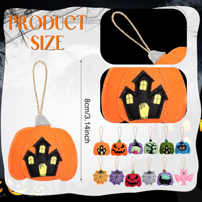 12 Pcs Halloween Felt Ornaments Spooky Pumpkin 3D Hanging Ornaments 3.15 Inch Spider Web Bat Tree Felt Decorations for Tree Halloween Party Decor