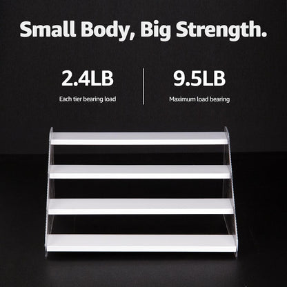 nianfeng Tiered Spice Rack, 4-Tier Spice Pantry Kitchen Cabinet Organizer, 12-Inch, Natural Wood Acrylic Stair Riser Stand, Countertop Seasoning Shelf (White)