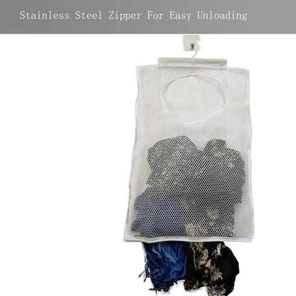 Hanging Mesh Laundry Hamper (30in*20in*2in) Large Dirty Clothes Bag, Can Be Used Behind The Door & Closet & Caravan& Bathroom (White)