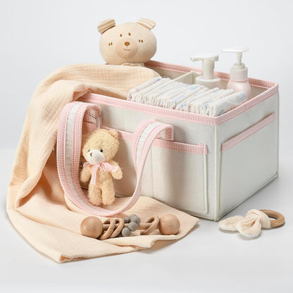 PeraBella Diaper Caddy Organizer with Handle, Baby Shower Gifts Basket Bag, Registry Search Must Haves Items, Nursery Storage Organizer for Newborn Girl Boy, Baby Bag Essentials, Car Diaper Caddy Cart