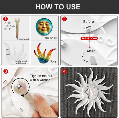 Metal Sun Wall Art Decor - 17.3 inches Outdoor Wall Decor,Sun Face Sculpture for Garden Farmhouse Yard Patio Fence Living Room Bedroom Gift Idea for Family Friends