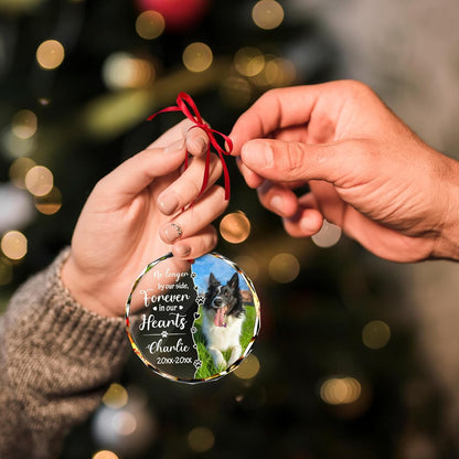 Personalized Memorial Pet Glass Ornament - Custom Picture Christmas Ornaments, Dog Forever in Our Hearts Hanging Ornament Xmas Tree Decor for Dog Lovers