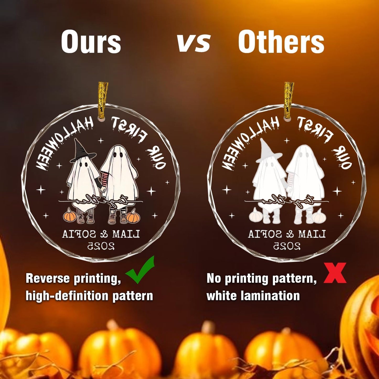 First Halloween Married Ornaments, Custom Couple Halloween Ornament for Couples, Newlywed, Mr & Mrs Ornament, Spooky Glass Hanging Decor, Spooky Pendent, Ghost and Pumpkin Gifts