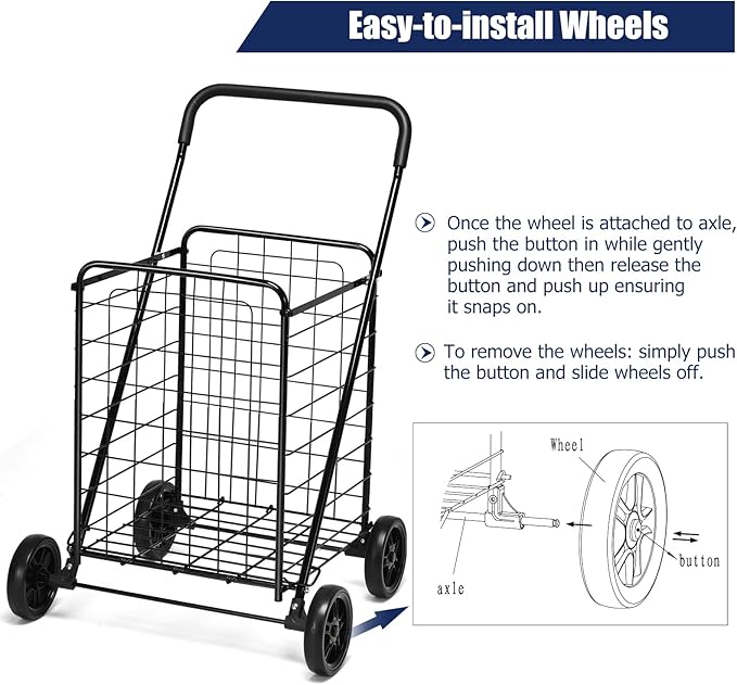 Goplus Shopping Carts for Groceries, Heavy Duty Folding Shopping Cart with Wheels, Portable Collapsible Grocery Cart, Light Weight Foldable Utility Cart for Laundry
