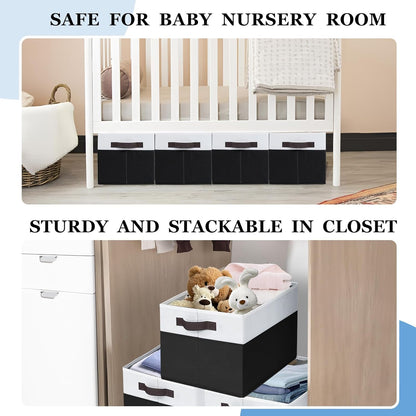 Criusia Large Storage Bins for Shelves 4 Pack, Closet Storage Baskets for Clothes Blanket Beddings Towels, Collapsible Fabric Closet Organizer Bins with Handles/ Laundry Room Organization