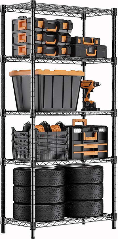 1250 lbs Storage Shelving Utility Shelving Unit 5-Tier Utility Shelving Unit Steel Organizer Wire Rack for Home,Kitchen,Office (13.7" D x 23.6" W x 62.4" H)