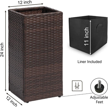 SUNNYPARK 2 Pack Tall Planters for Outdoor Plants Rattan Modern Tall Square Planter Box with Removable Liners Indoor Outdoor Porch Patio Flower Pot (12’’ x 12’’ x 24’’)