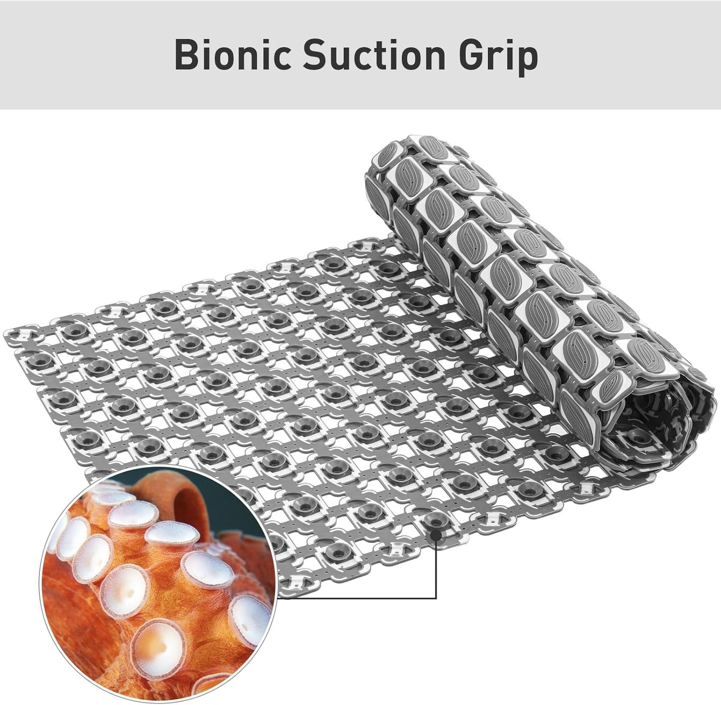 Bath Mat for Tub Non Slip Shower Mat for Elderly - 36 x 16 Inch Soft Durable Bathtub Mat Non Slip Shower Mat for Inside Shower with Suction Cups & Drain Holes, Machine Washable Easy to Cut, Dark Grey