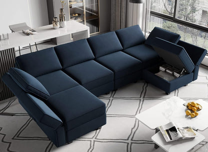 Belffin Modular Reversible Sectional Sofa U Shaped Couch with Storage Seat with Chaise Velvet Blue…