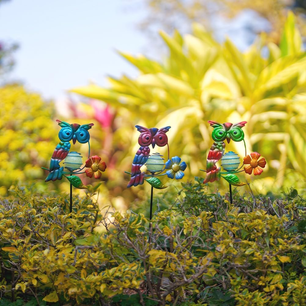 Set of 3 Owl Decorative Garden Stakes,Glow in The Dark Metal Yard Art,Waterproof Stakes Decorative for Outside,Metal Garden Decor for Mom,Women,Yard Lover